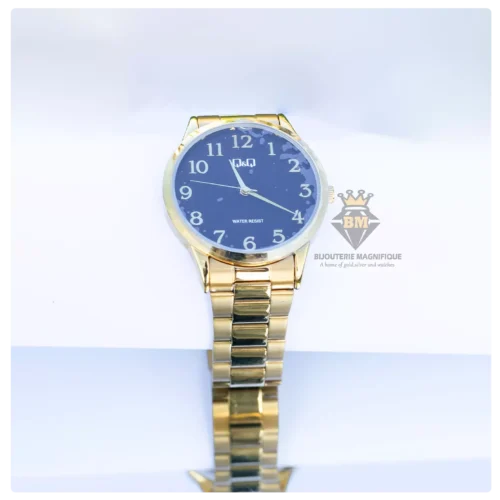 Q&Q Analog Watch With Stainless Steel Gold Strap & Black Dial