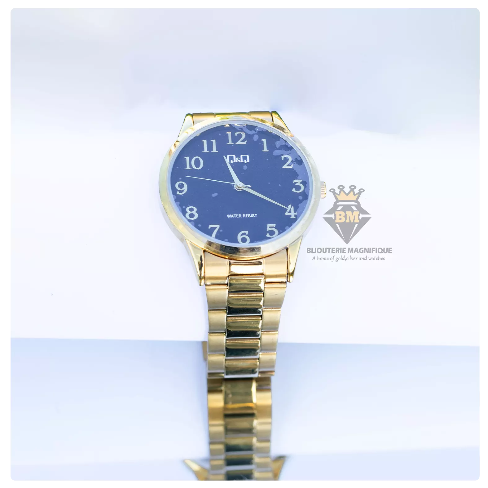 Q&Q Analog Watch With Stainless Steel Gold Strap & Black Dial