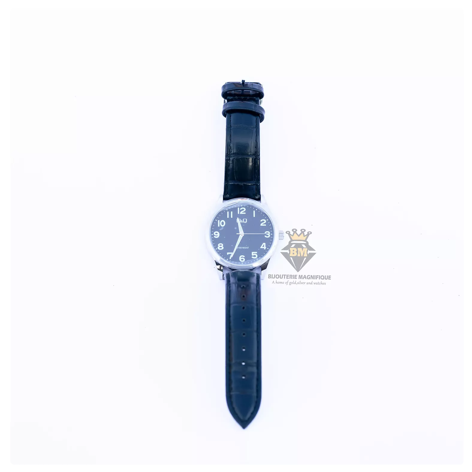 Q&Q Men's Black Dial Leather Band Watch