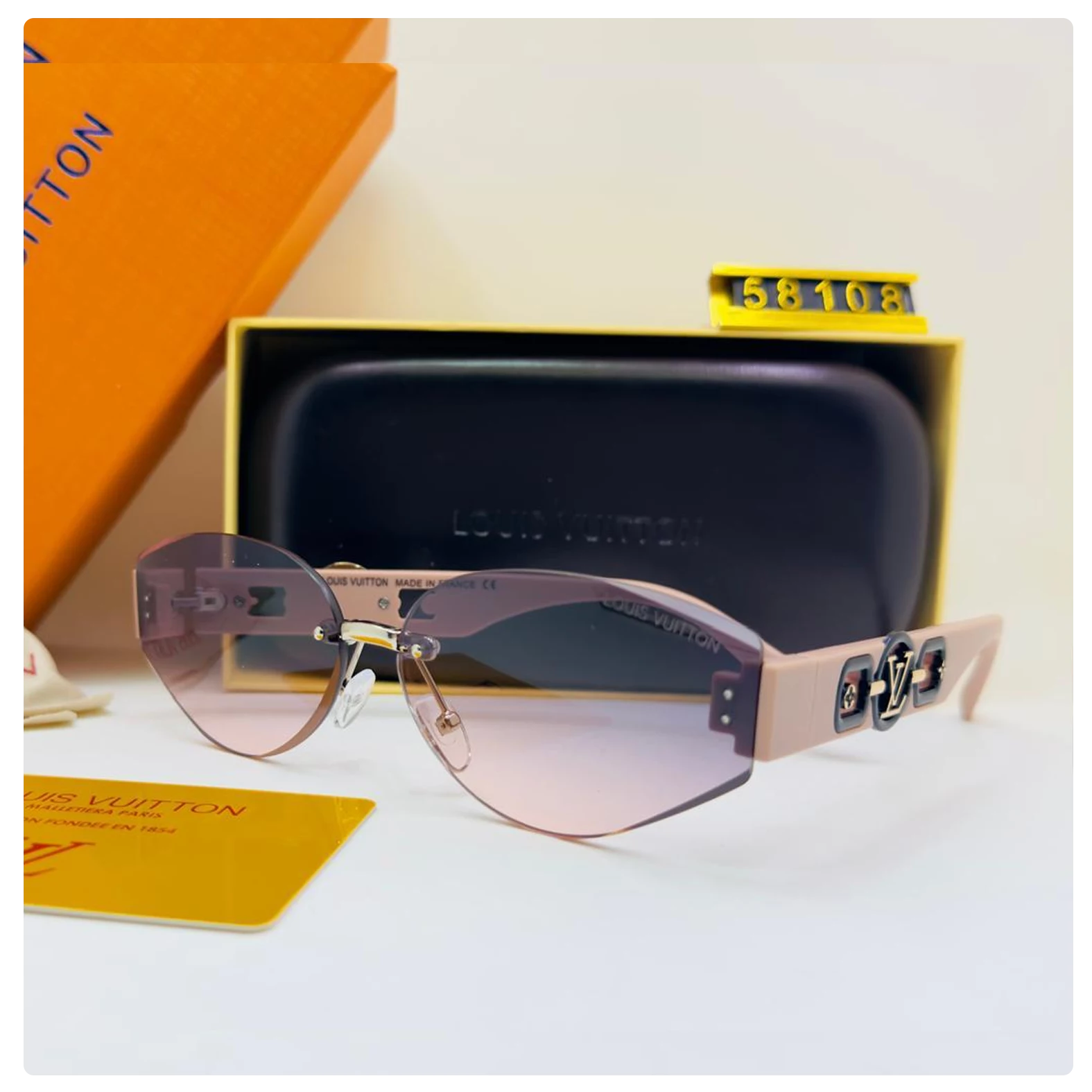 Louis Vuitton Cat-Eye Sunglasses – Beige & Gold with Purple Gradient Lenses
