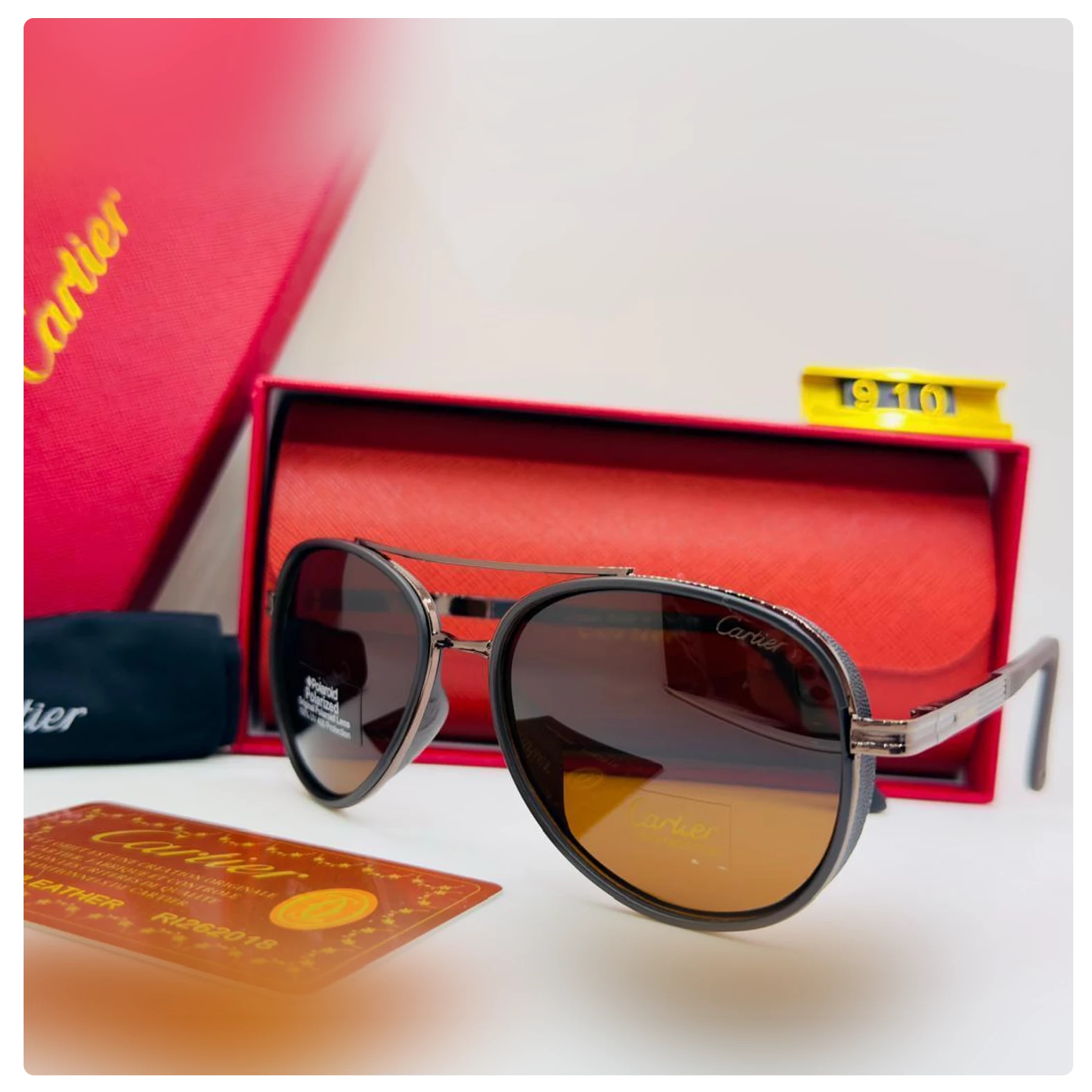 Cartier Gradient Luxe Men’s Sunglasses – Gunmetal Frame with Amber-Tinted Lenses