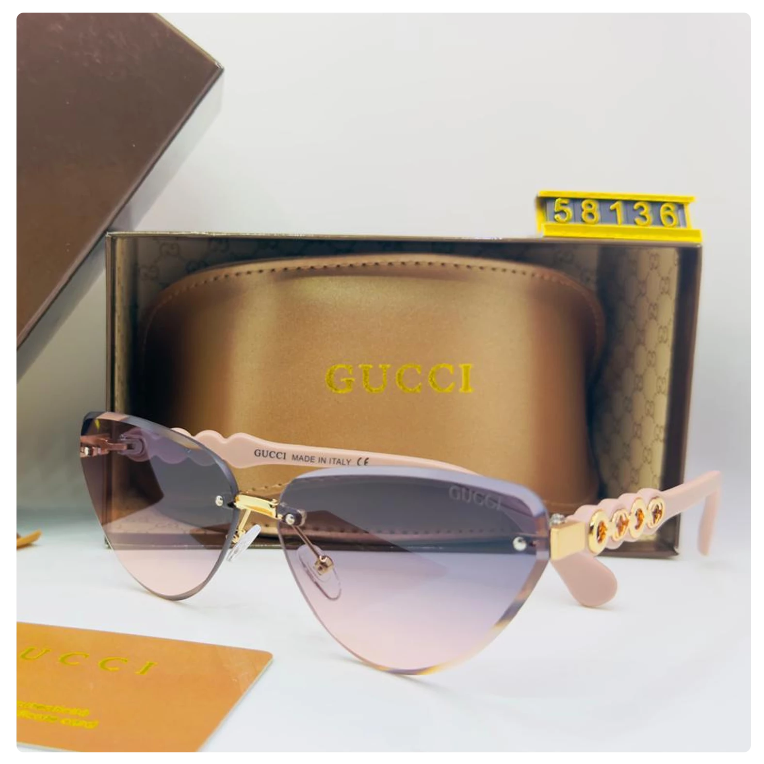 Gucci Gradient Cat-Eye Sunglasses – Blush Pink with Gold Accents