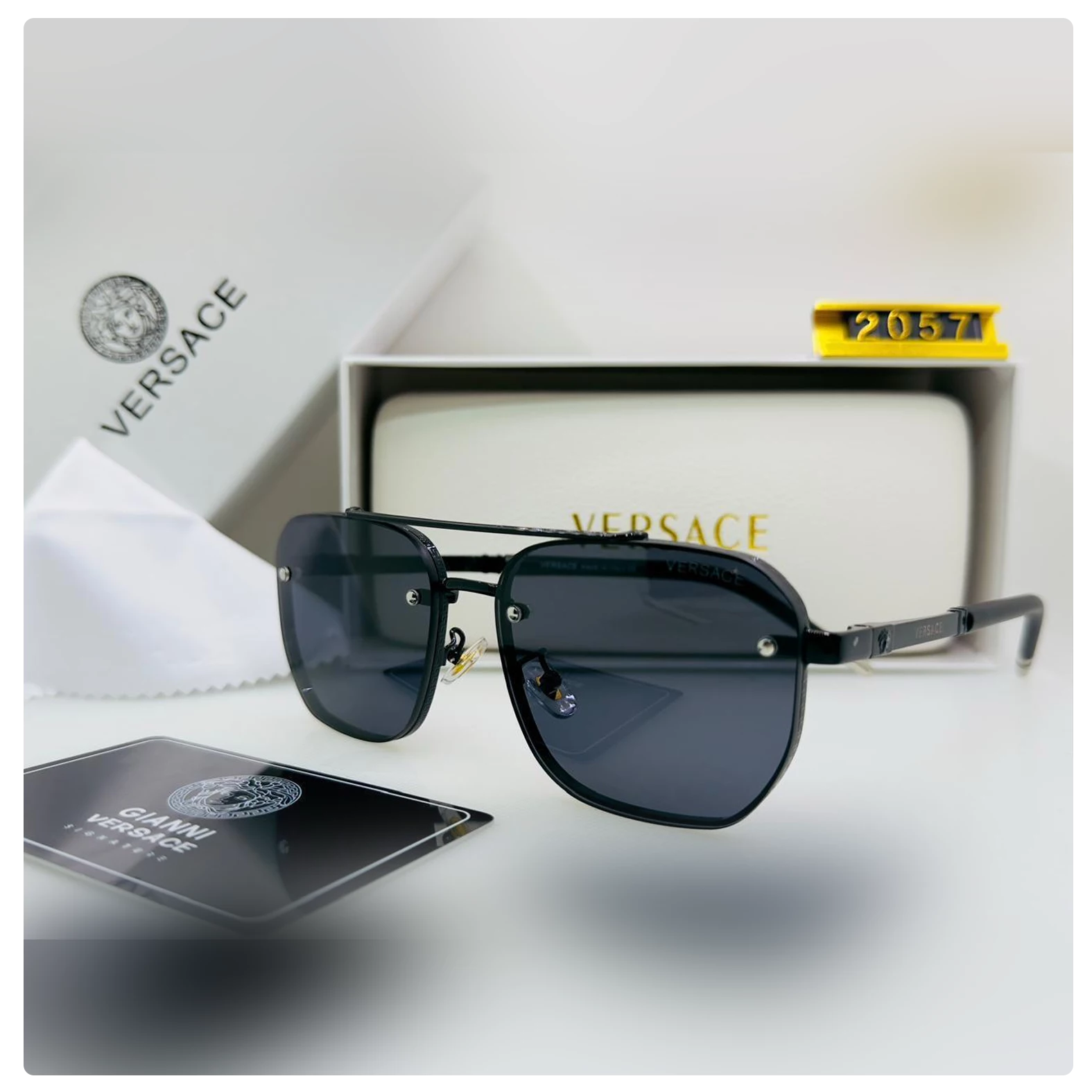 Versace VE2057 Luxury Sunglasses – Black Frame with Dark Lenses (Unisex)