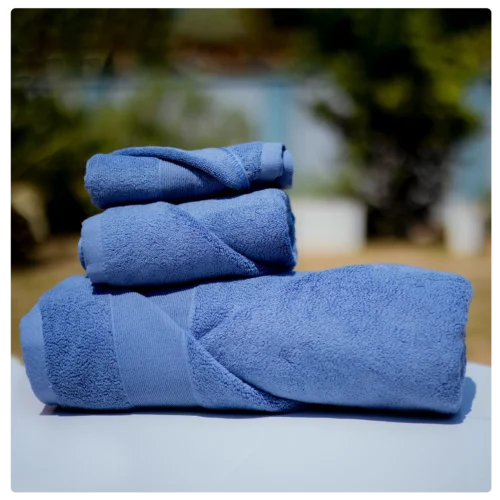 Premium Rolled Cotton Towel Set Blue Color (3-Pack) - Image 3