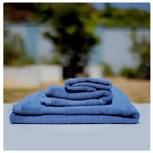 Premium Rolled Cotton Towel Set Blue Color (3-Pack) - Image 2
