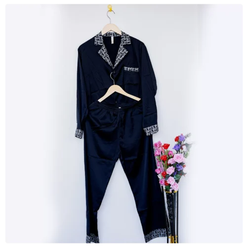 Silk Long Sleeve Pajama-Two Pieces(Black)