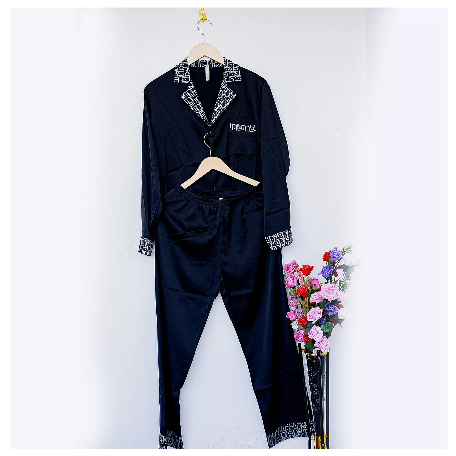 Silk Long Sleeve Pajama-Two Pieces(Black)