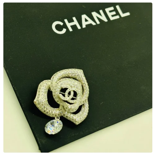 Chanel Crystal &Diamond Drop Double “C” Brooch