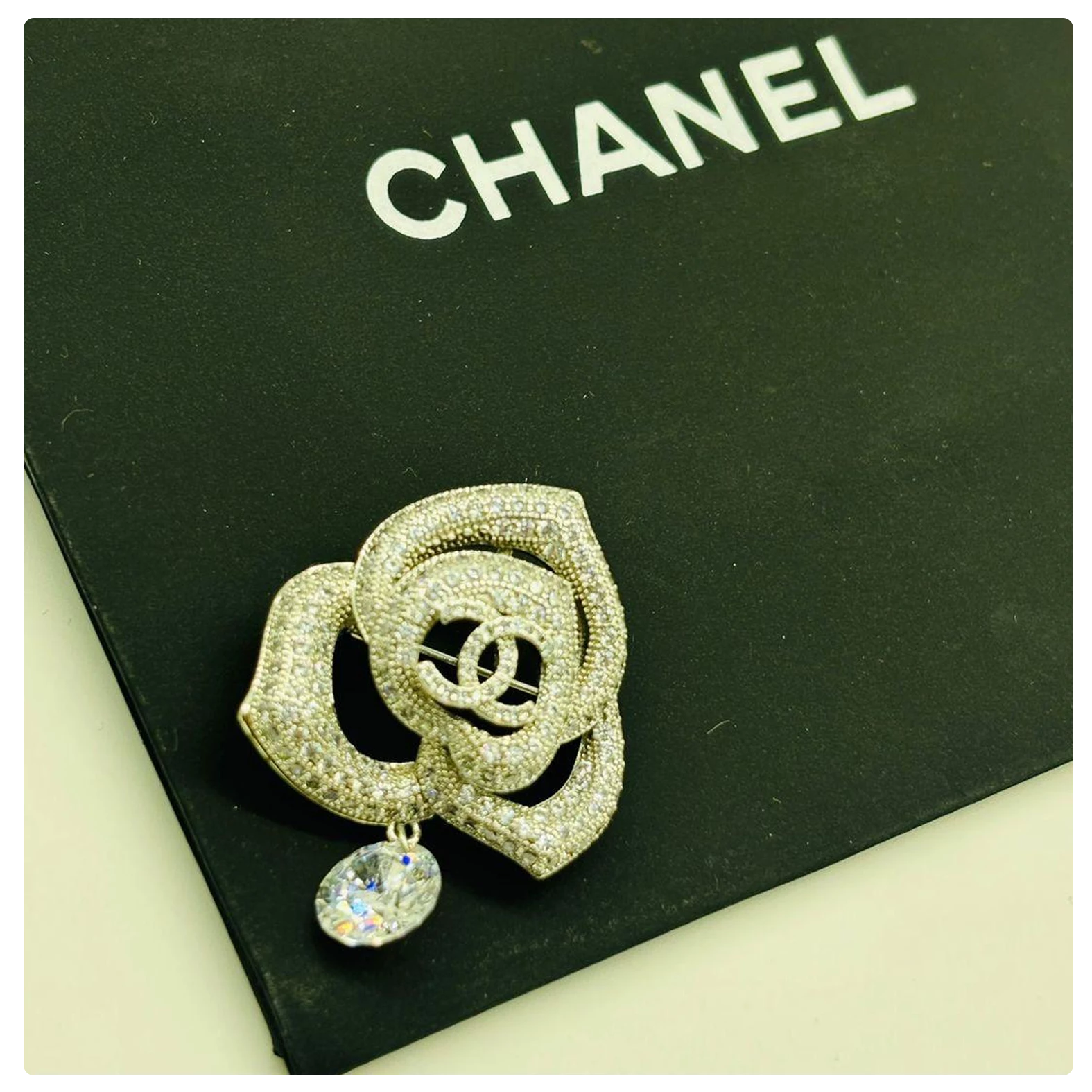 Chanel Crystal &Diamond Drop Double “C” Brooch