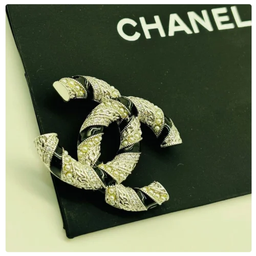 Chanel Pearl & Enamel Double “C” Brooch