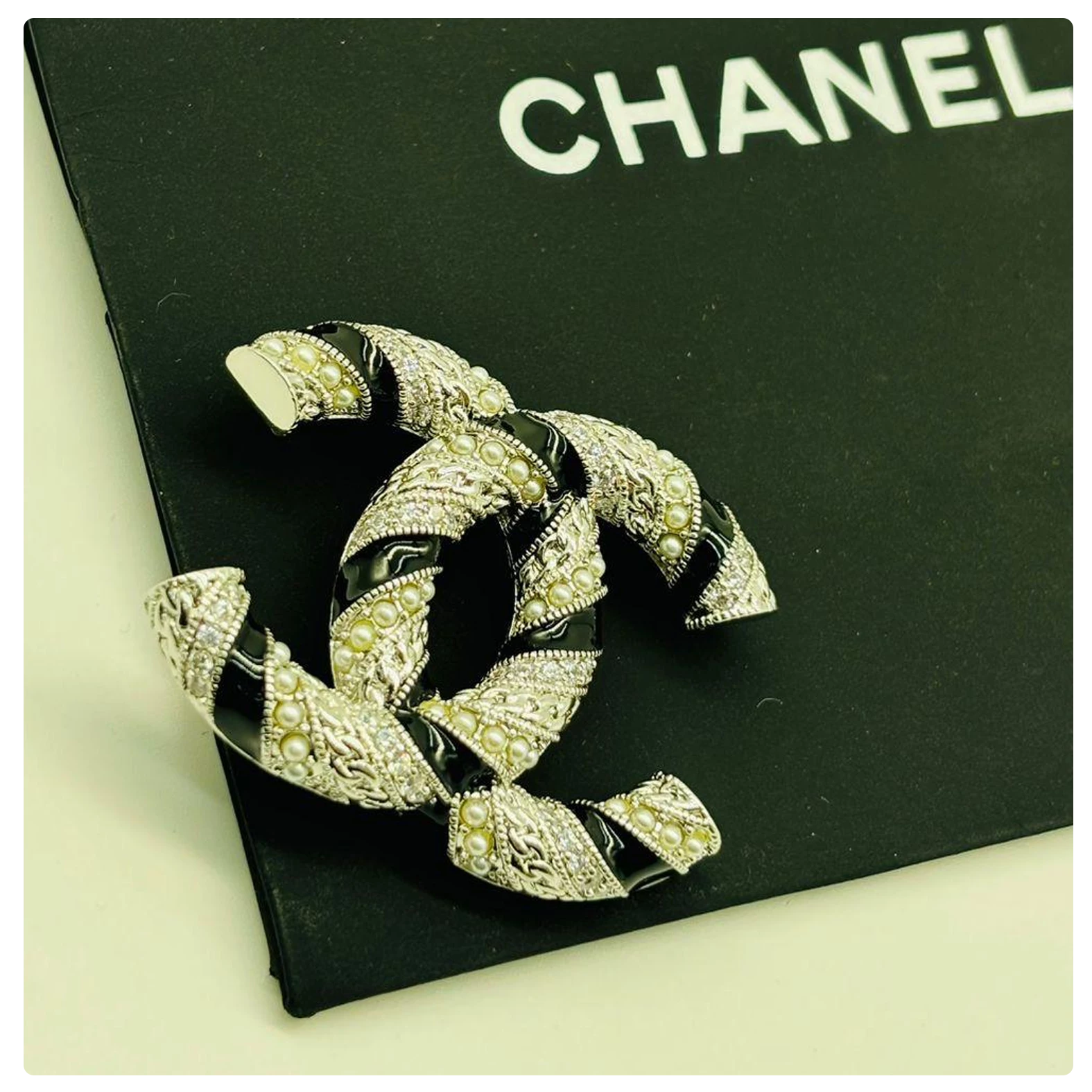 Chanel Pearl & Enamel Double “C” Brooch