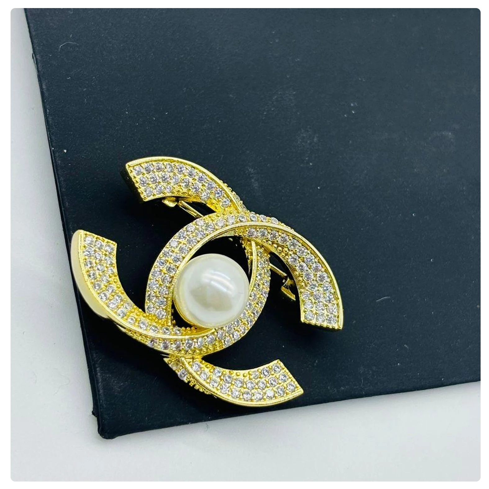 Chanel Pearl & Crystal Logo Brooch