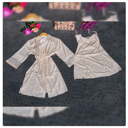 Ivory Whisper – Luxe Satin Sleepwear Duo