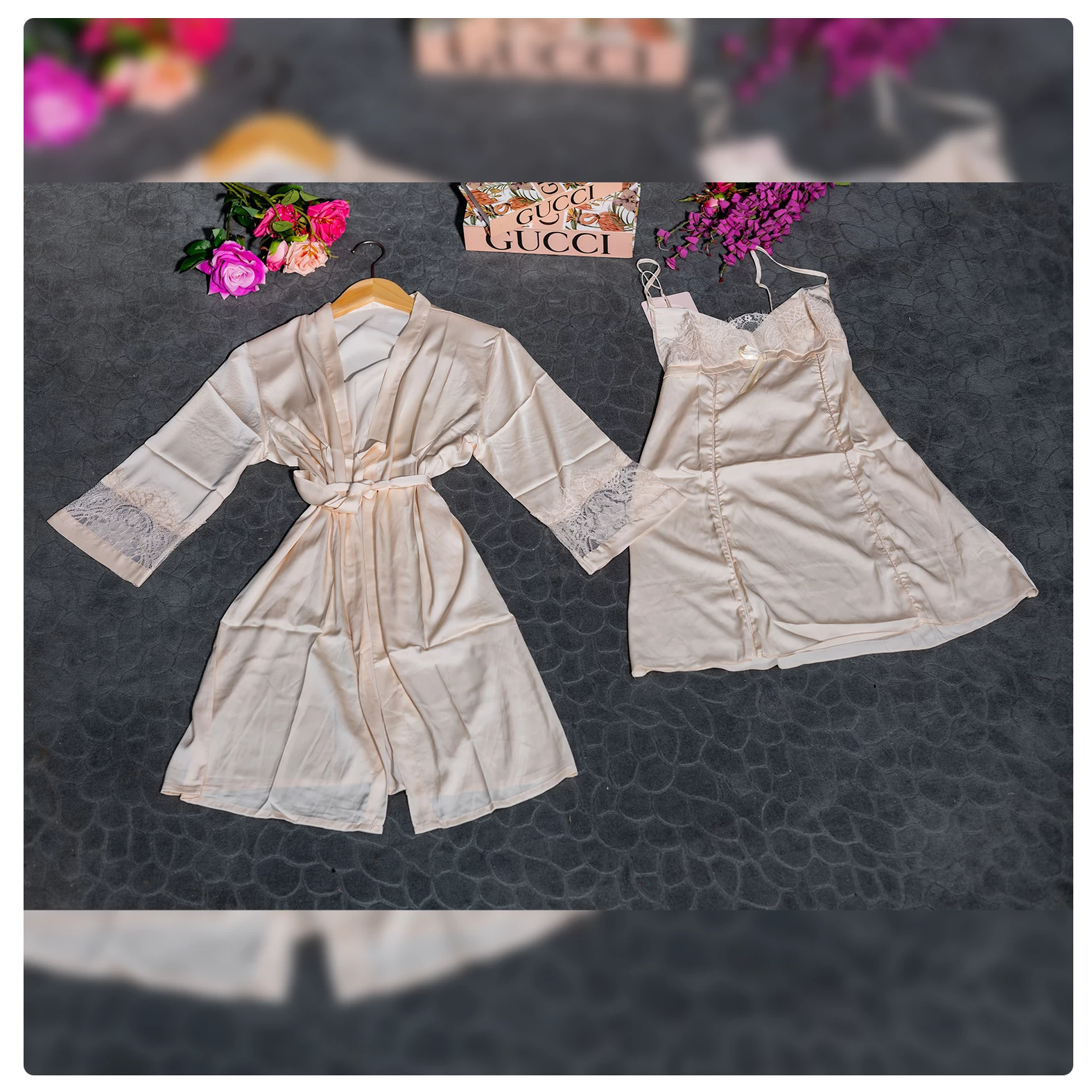 Ivory Whisper – Luxe Satin Sleepwear Duo