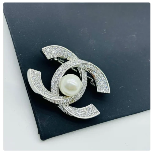 Chanel-Inspired Pearl and Crystal Double "C" Brooch