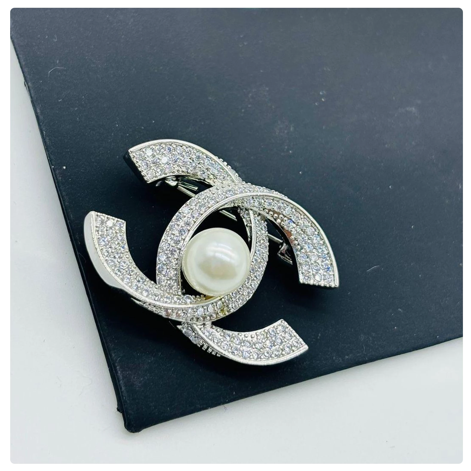 Chanel-Inspired Pearl and Crystal Double "C" Brooch