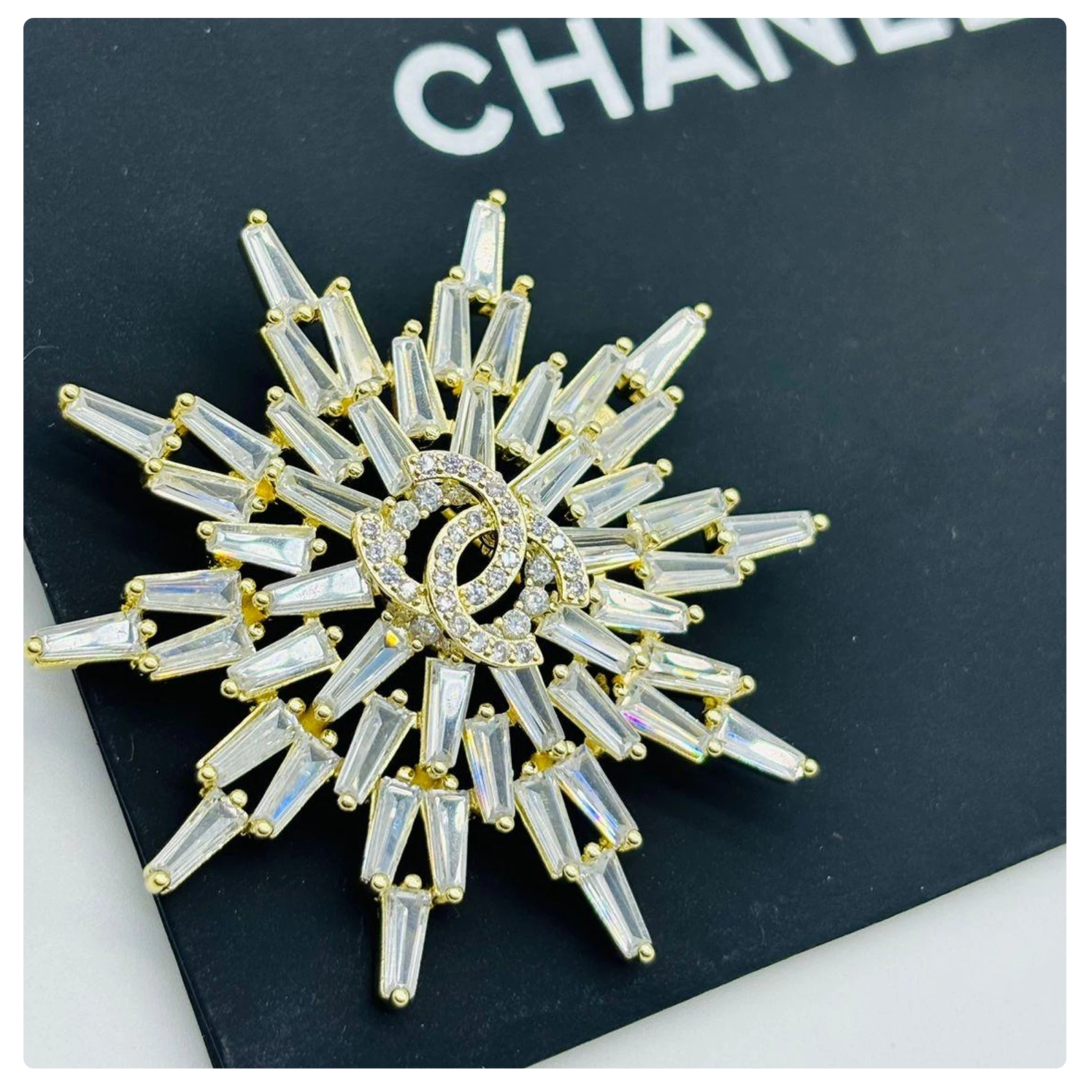 Chanel Inspired Crystal Starburst Brooch