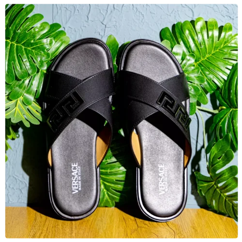 Versace-Inspired Black Crossover Slides