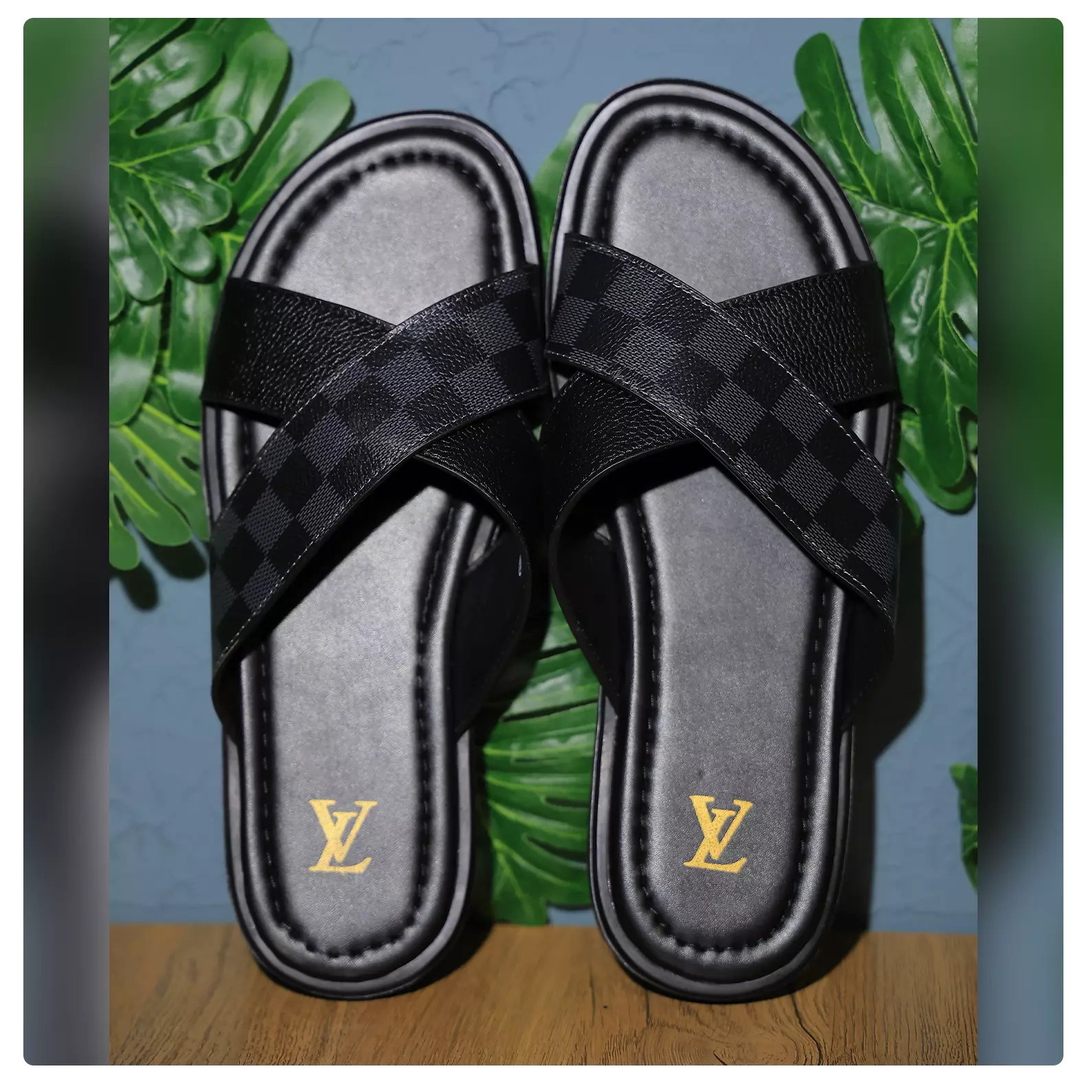 LV-Inspired Checkered Slides