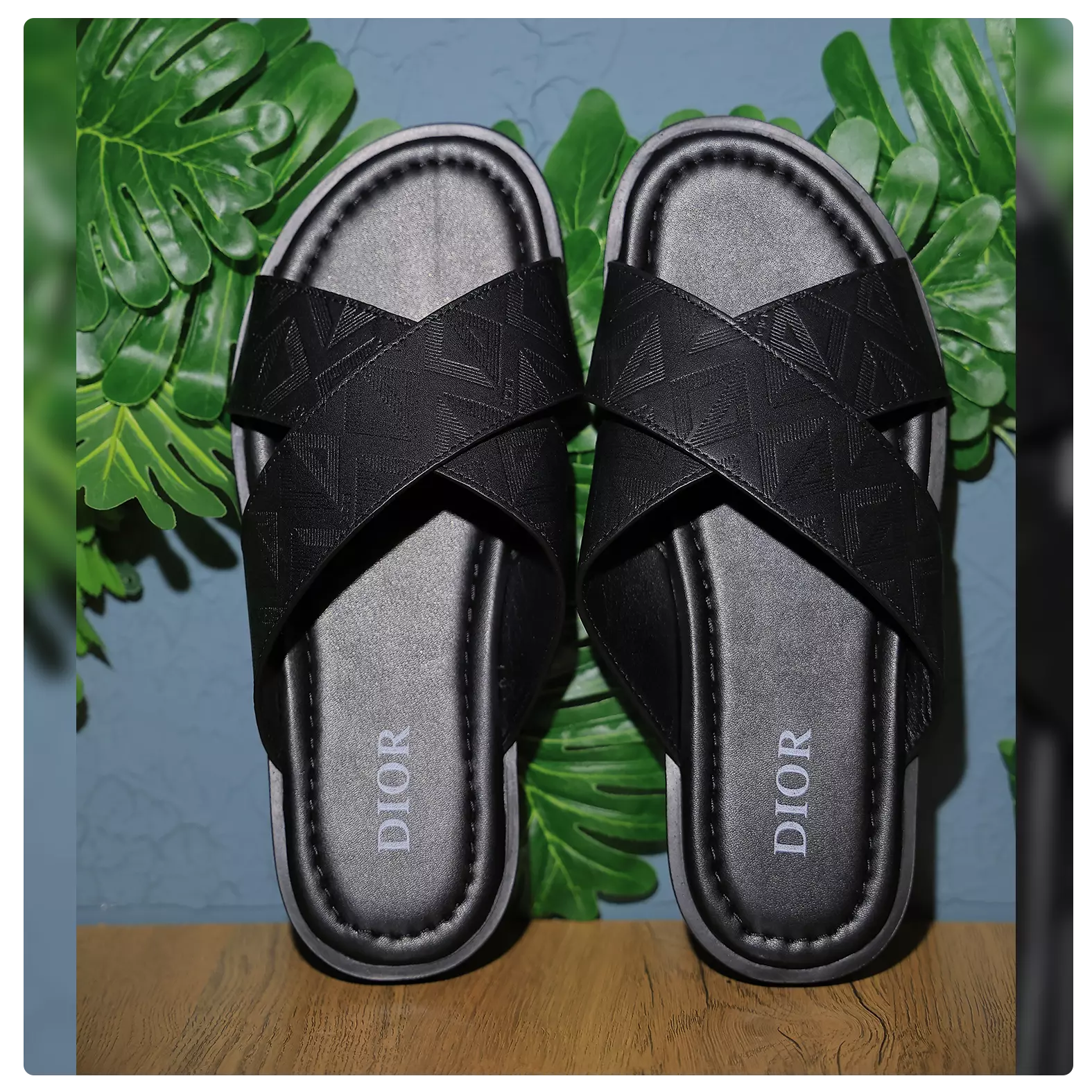 Dior-Inspired Black Crossover Slides