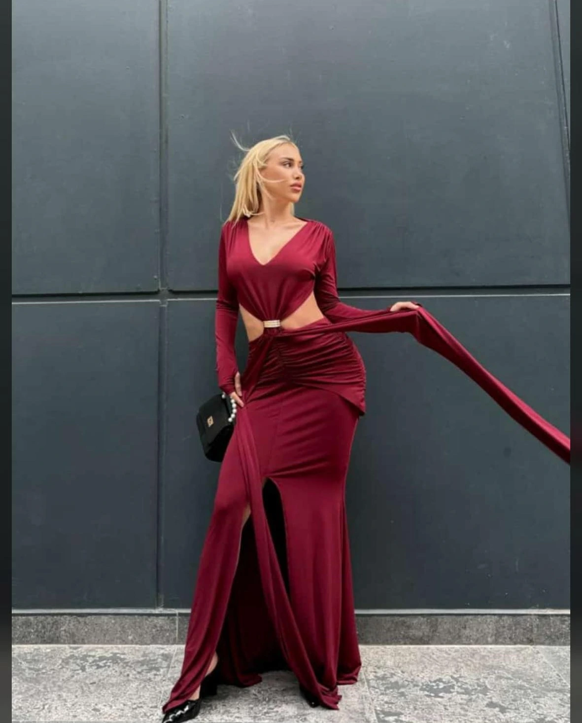 Crimson Allure Cut-Out Gown