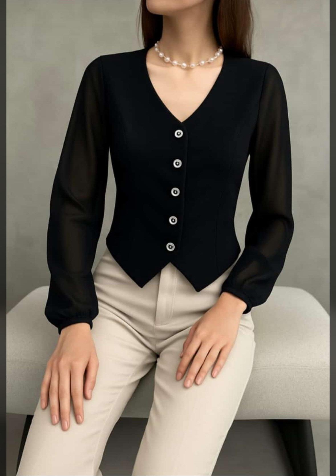 V-Neck Buttoned Chiffon Blouse