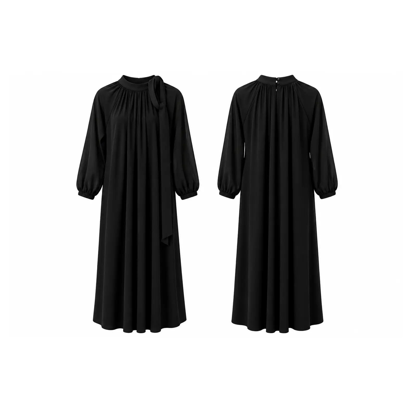 Zernisan Istanbul Dark Grey Tie-Neck Maxi Dress