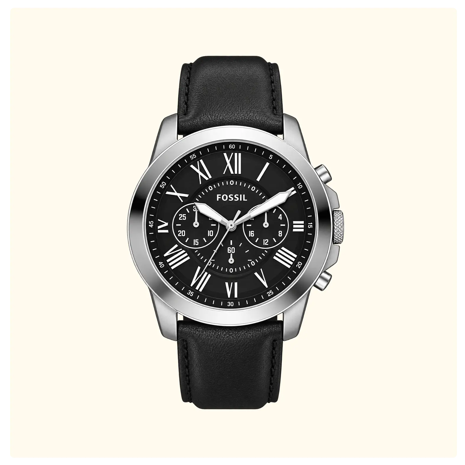 Fossil Grant Black Dial Leather Chronograph Men's Watch