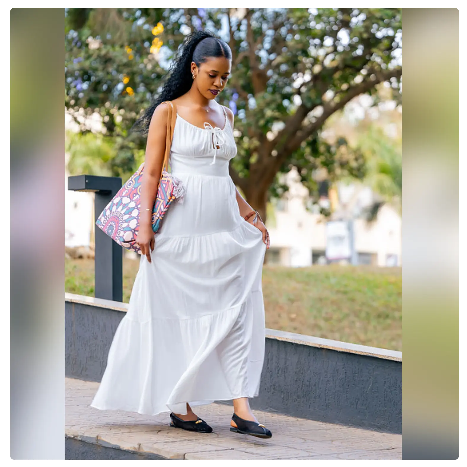 White Tie-Front Tiered Maxi Dress - Image 2