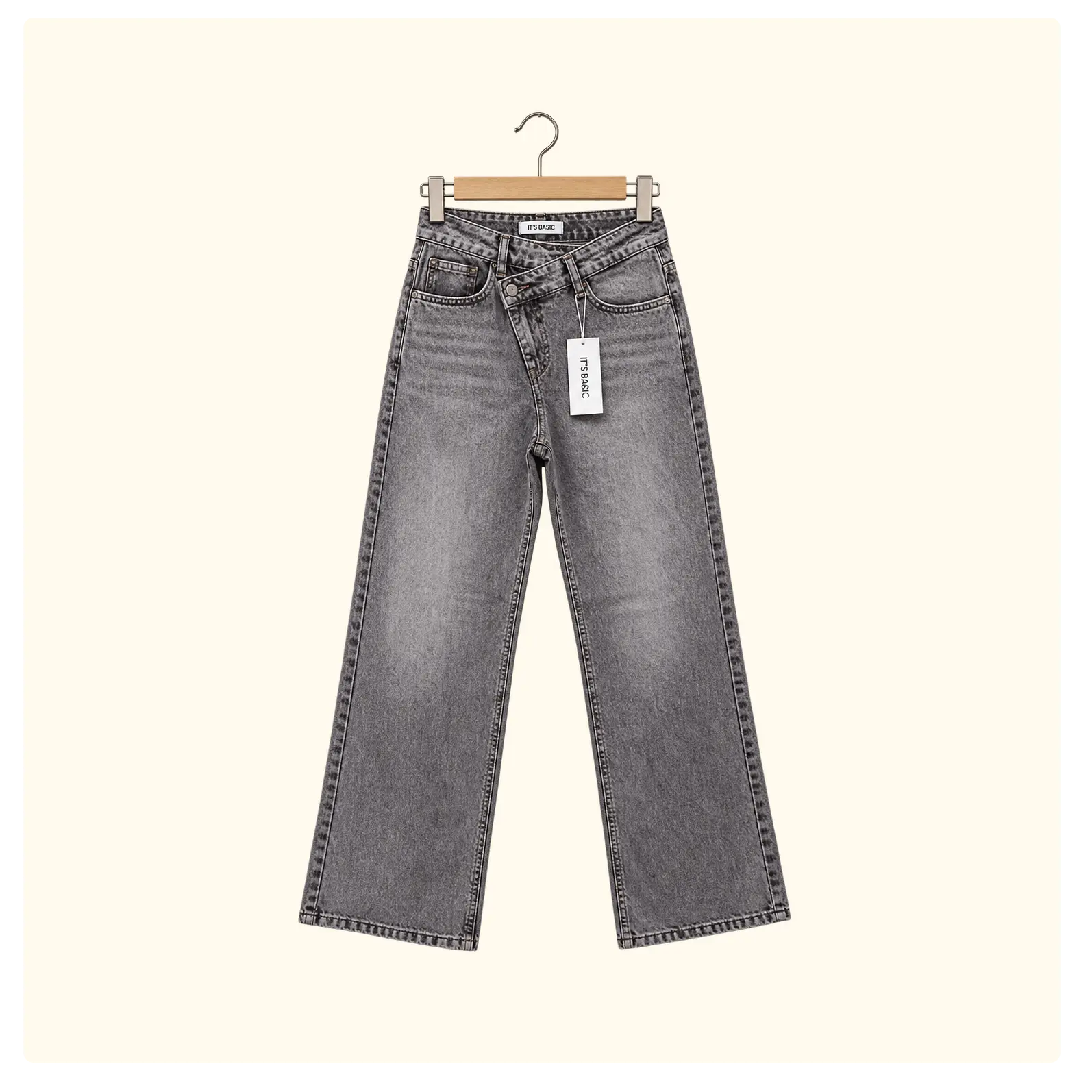 Women’s Washed Grey High-Waist Straight-Leg Jeans