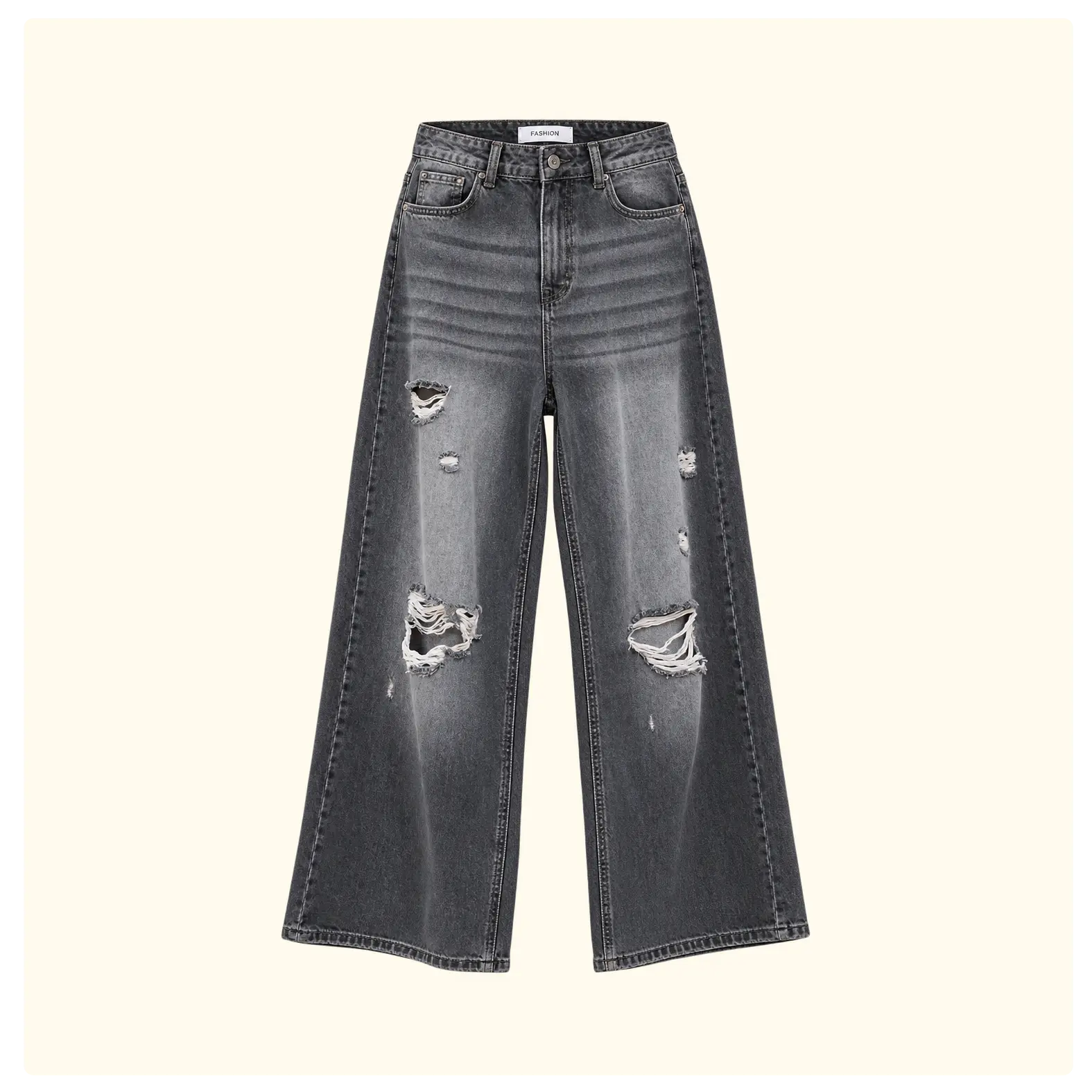 Women’s Distressed Wide-Leg Jeans – Charcoal Grey(M)Size 34