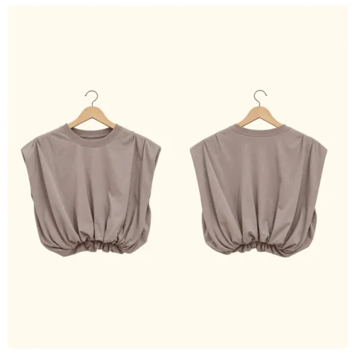 Women’s Taupe Ruched Hem Sleeveless Top