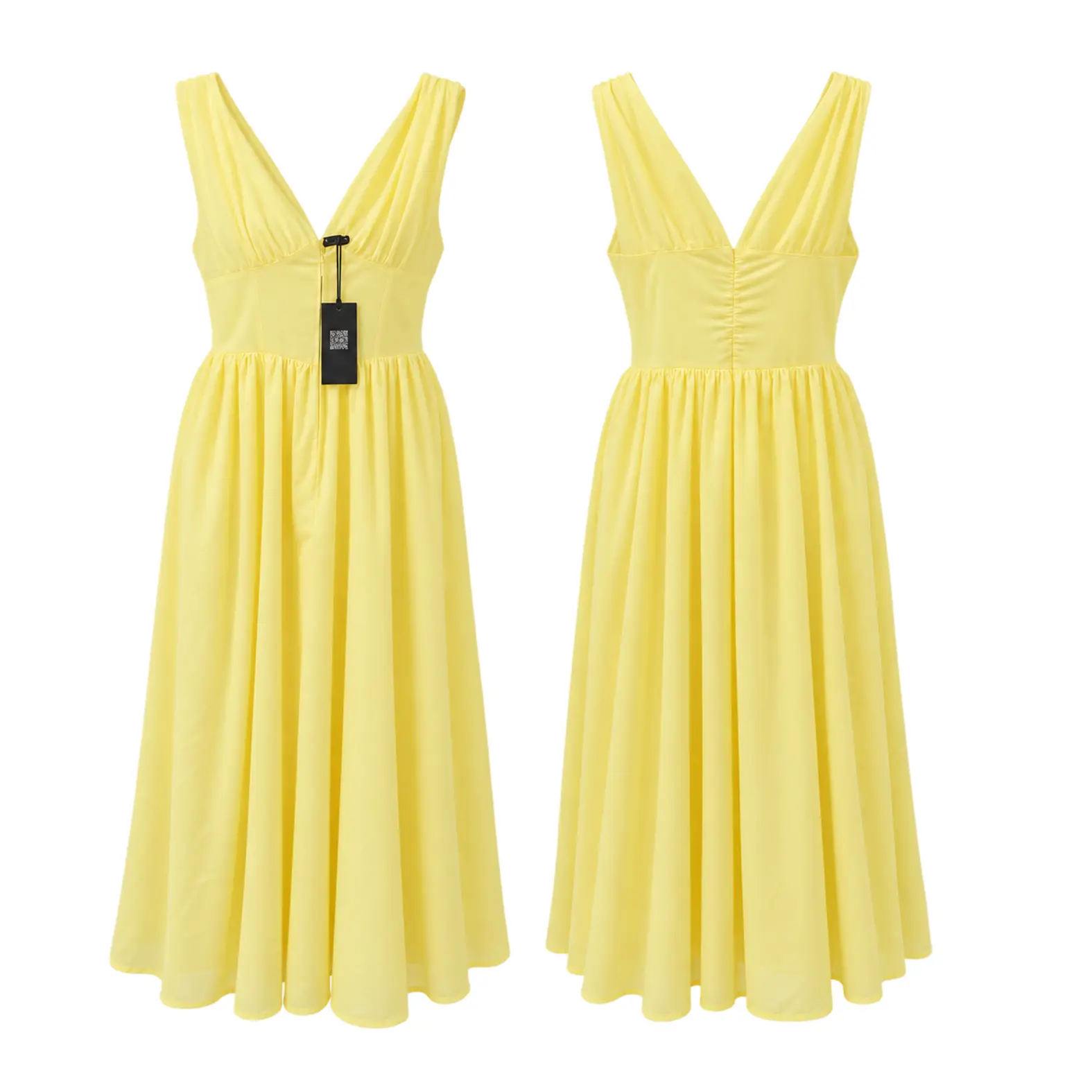 Eley Yellow V-Neck Midi Dress