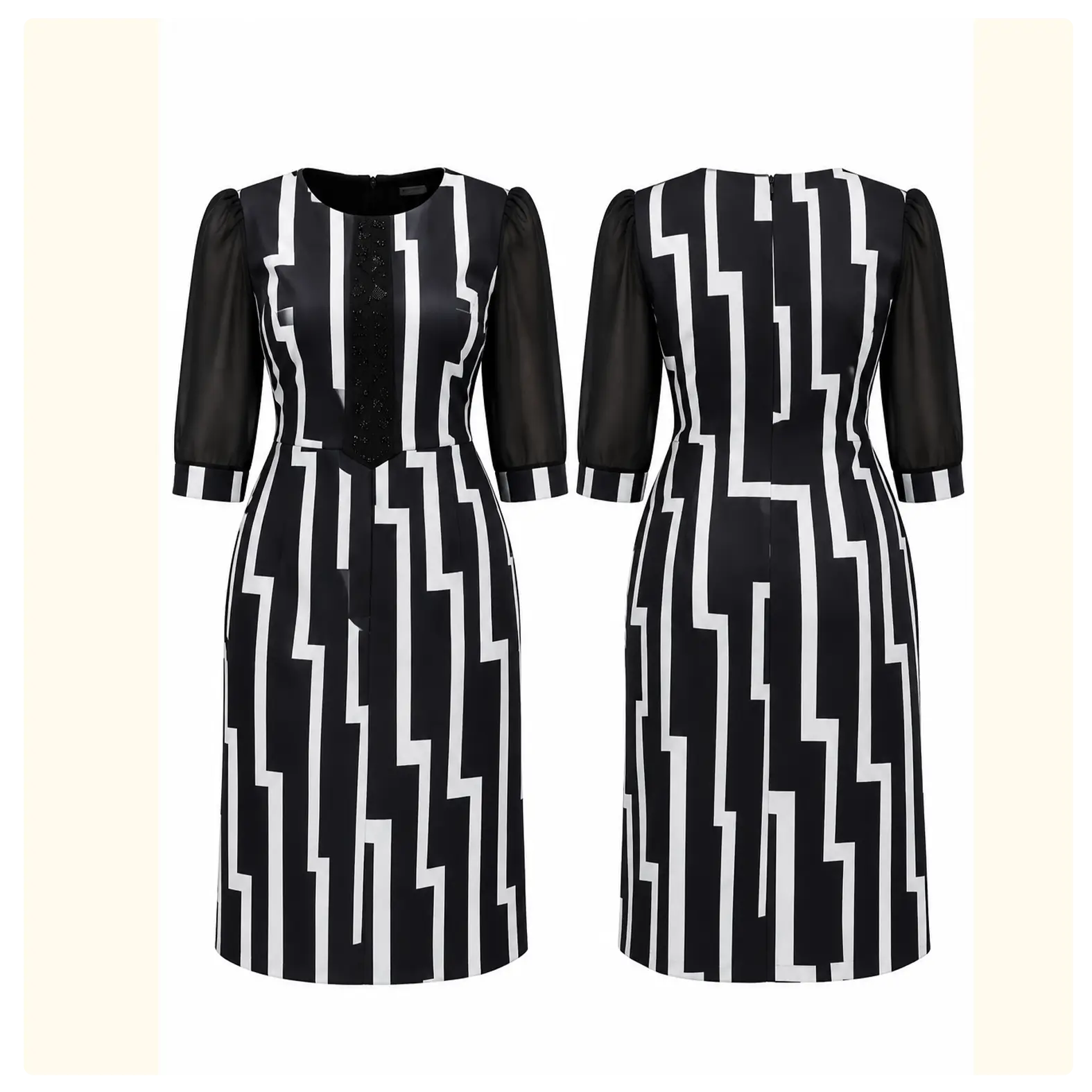 Elegant Geometric Print Midi Dress