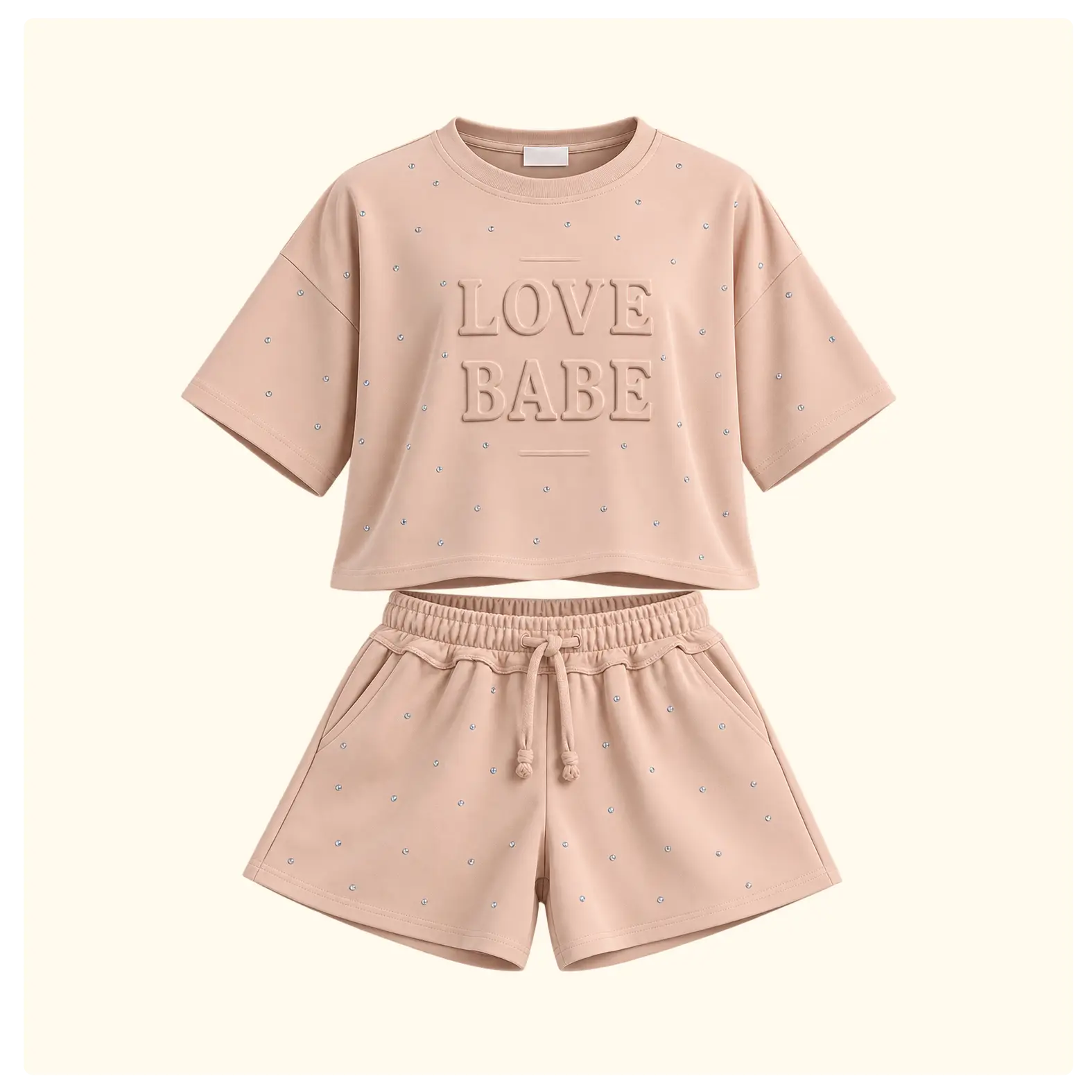 Women's Rhinestone LOVE BABE T-Shirt & Shorts Set