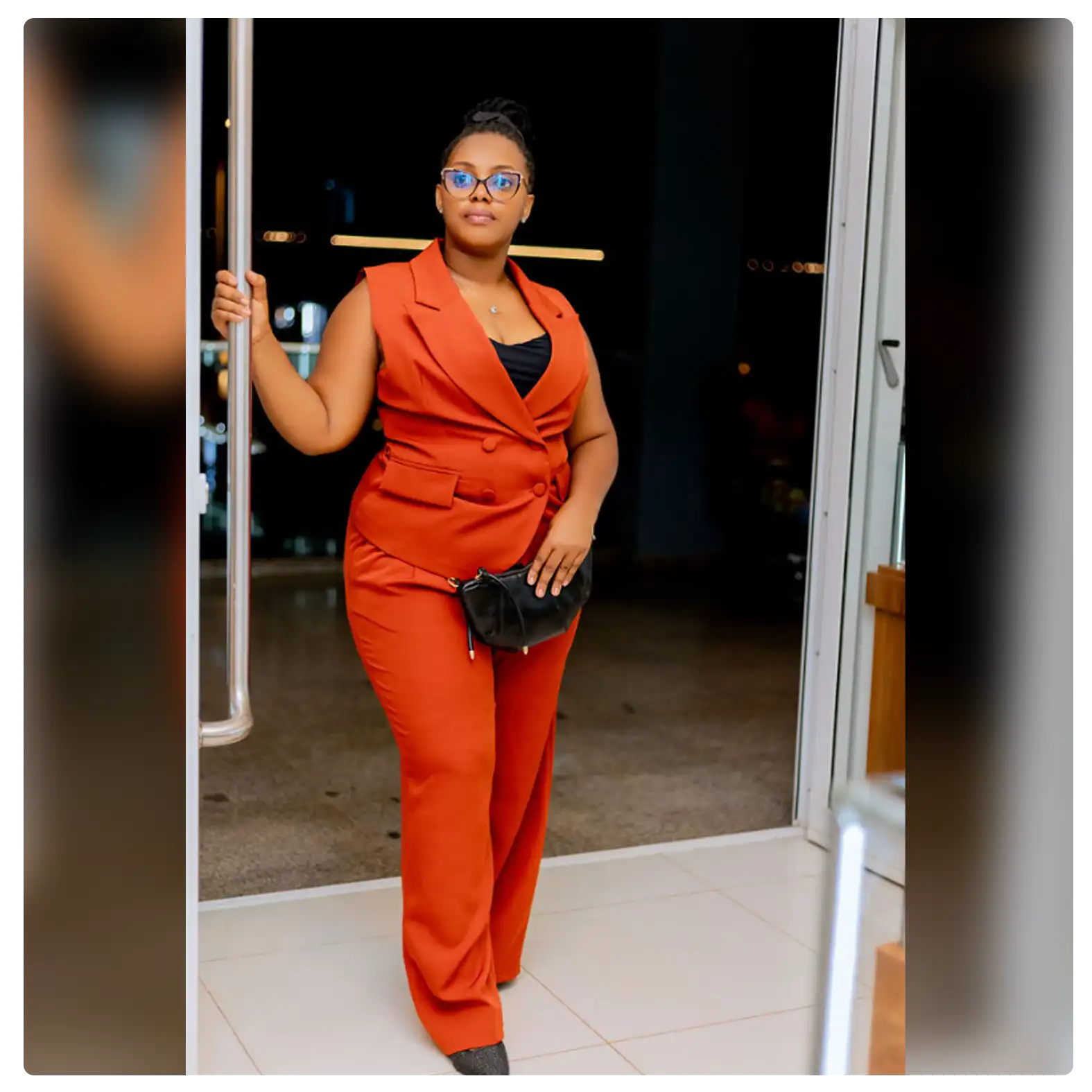 Women’s Orange Double-Breasted Blazer Pants Formal Complete Set