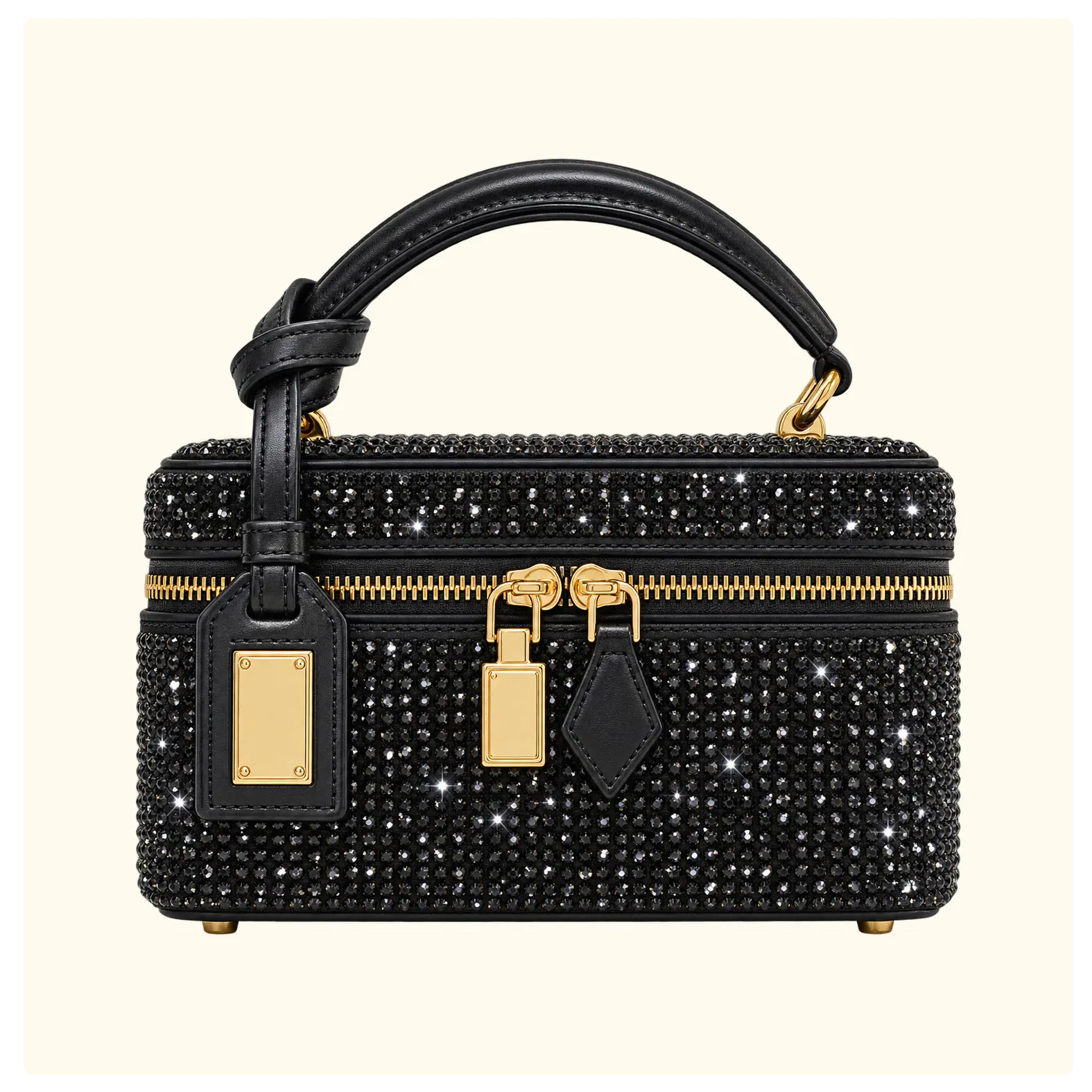 Luxury Rhinestone Vanity Crossbody Bag - Black