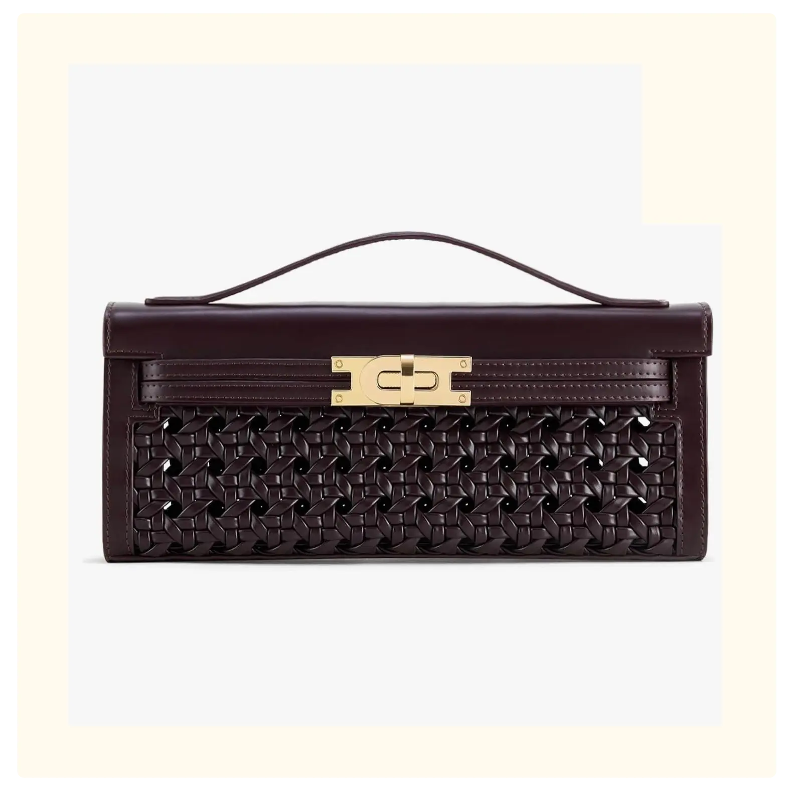 Dark Brown Woven Structured Clutch Handbag