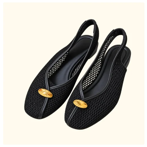 Women's Black Mesh Slingback Flats