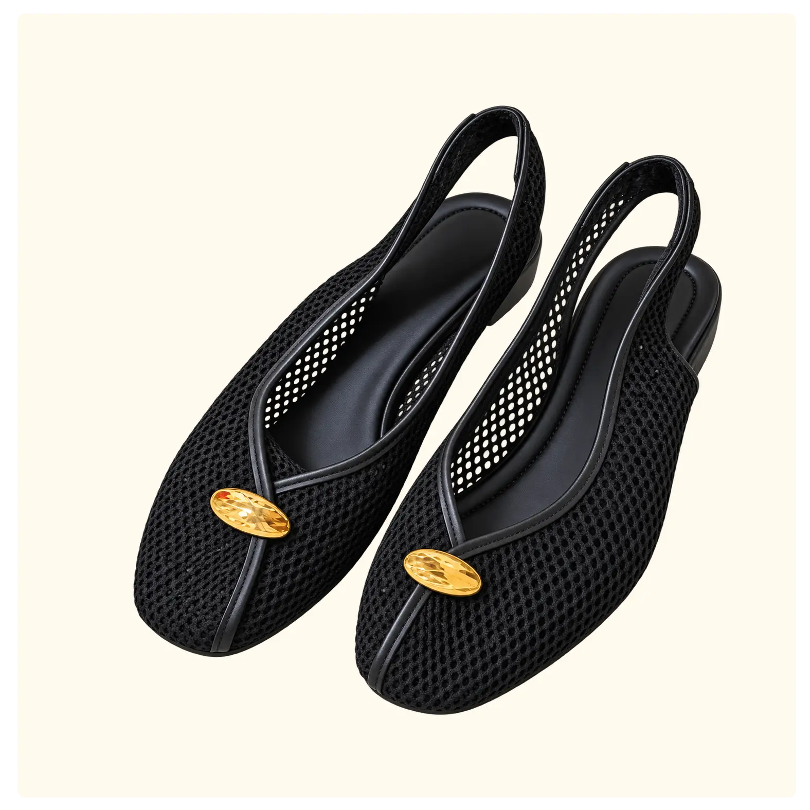 Women's Black Mesh Slingback Flats