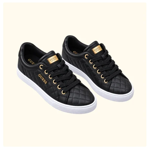 Black Quilted Lace-Up Platform Sneakers