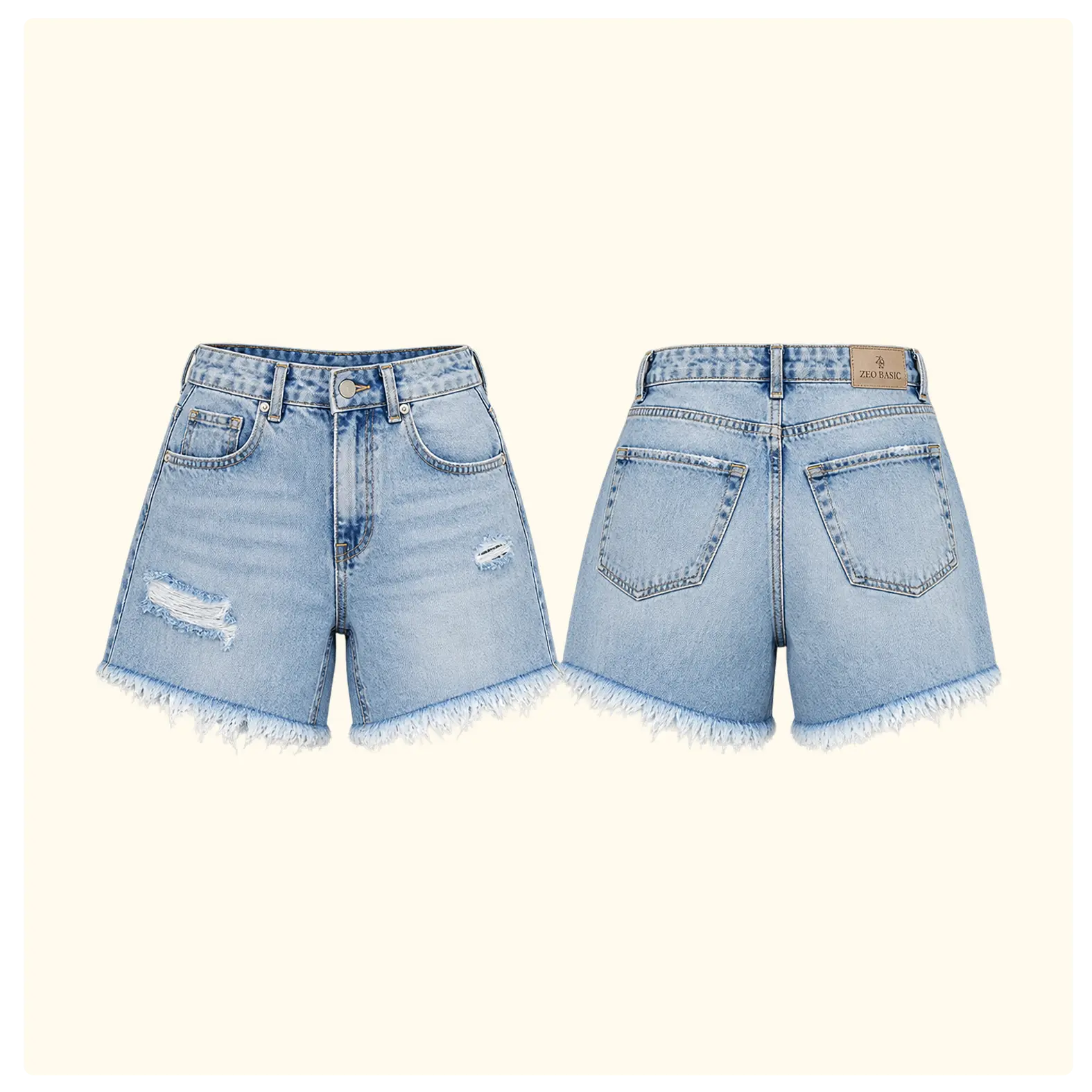 Women's Light Blue Distressed Denim Shorts