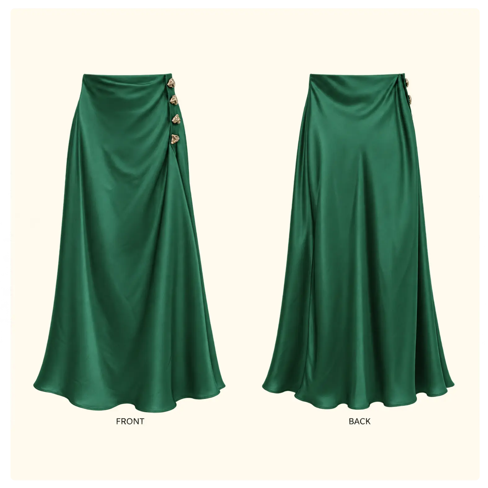 Women’s Emerald Green Satin Draped Maxi Skirt