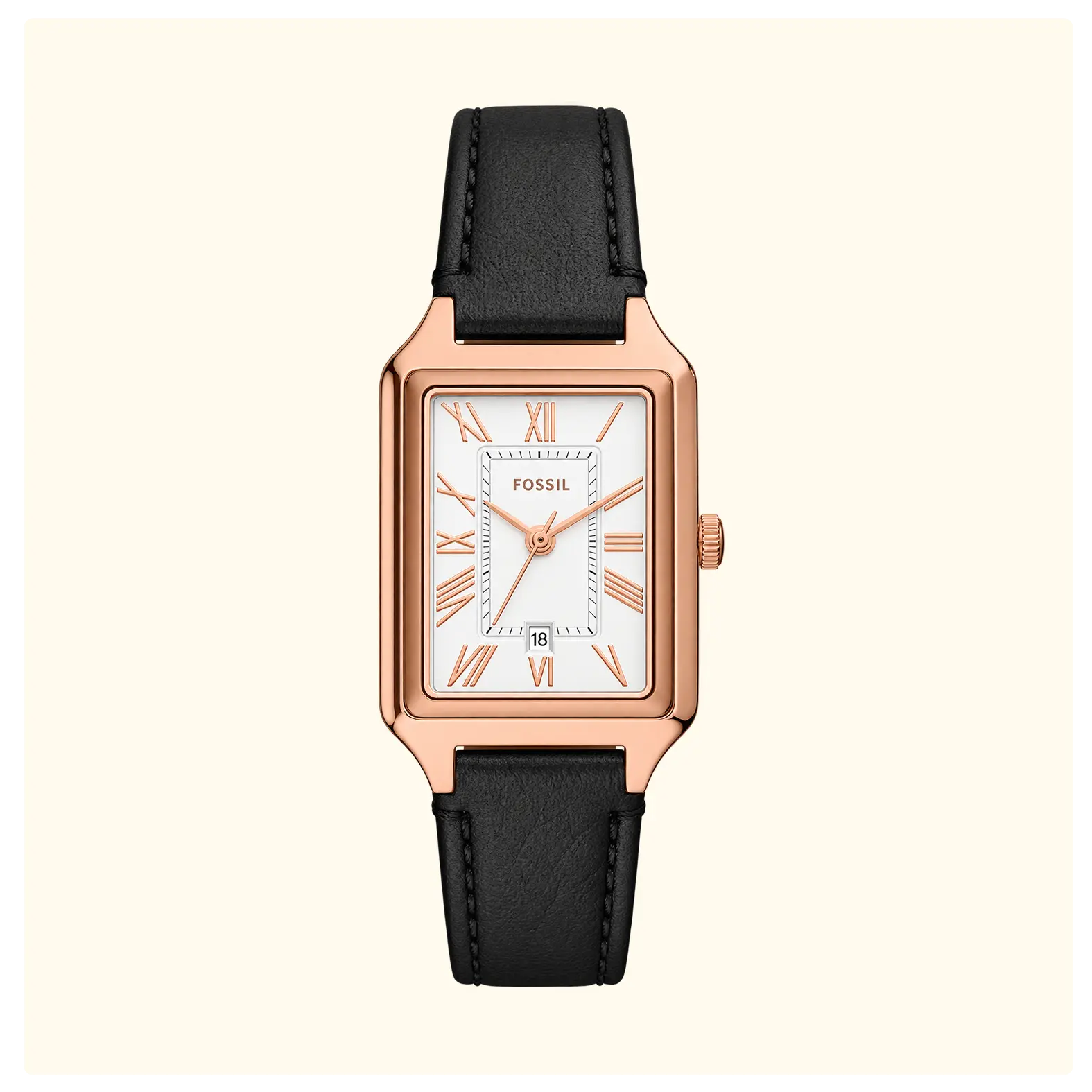 Fossil Raquel Rose Gold Black Leather Women's Watch