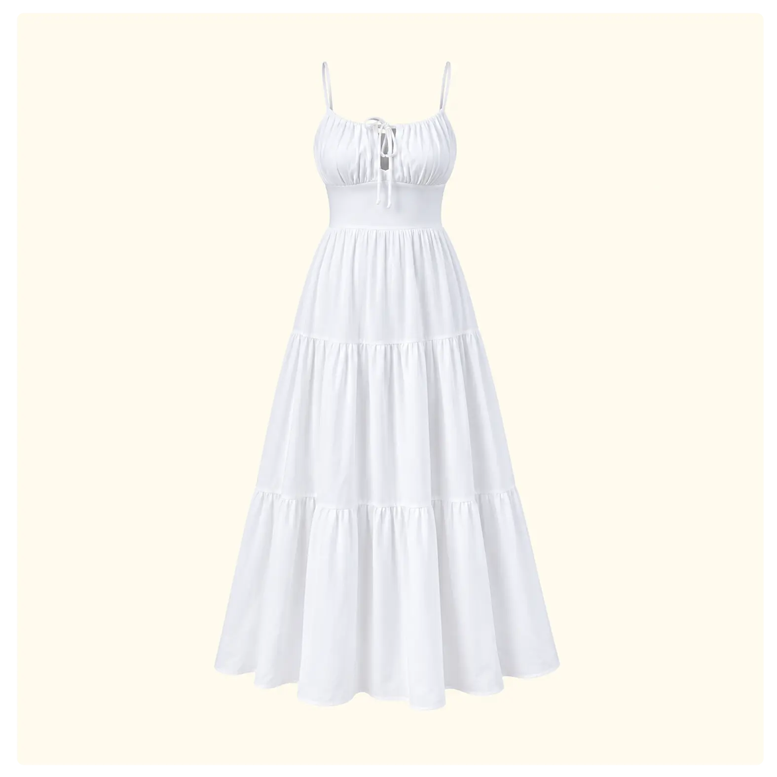 White Tie-Front Tiered Maxi Dress