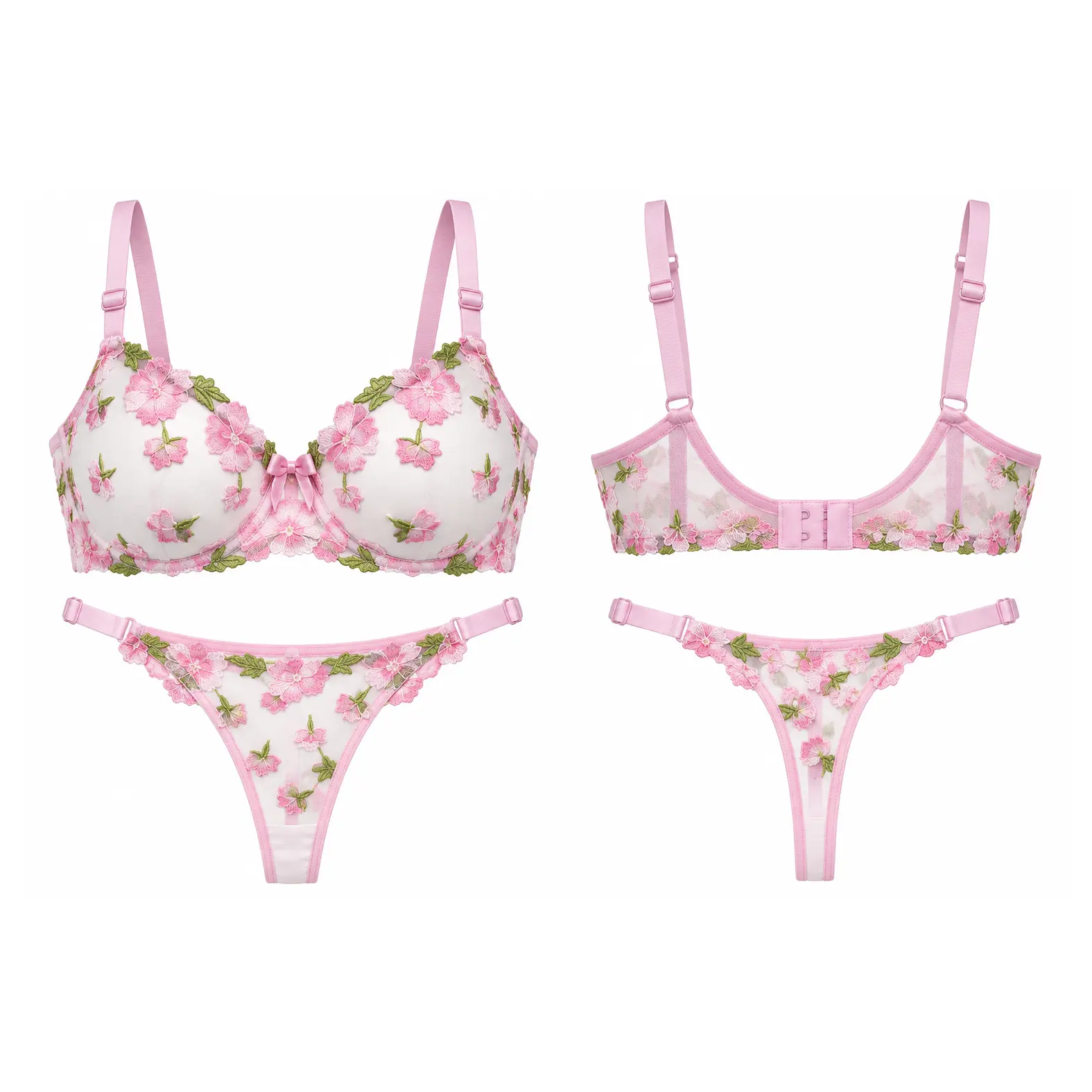 Tilsim Pink Floral Embroidered Bra & Panty Set