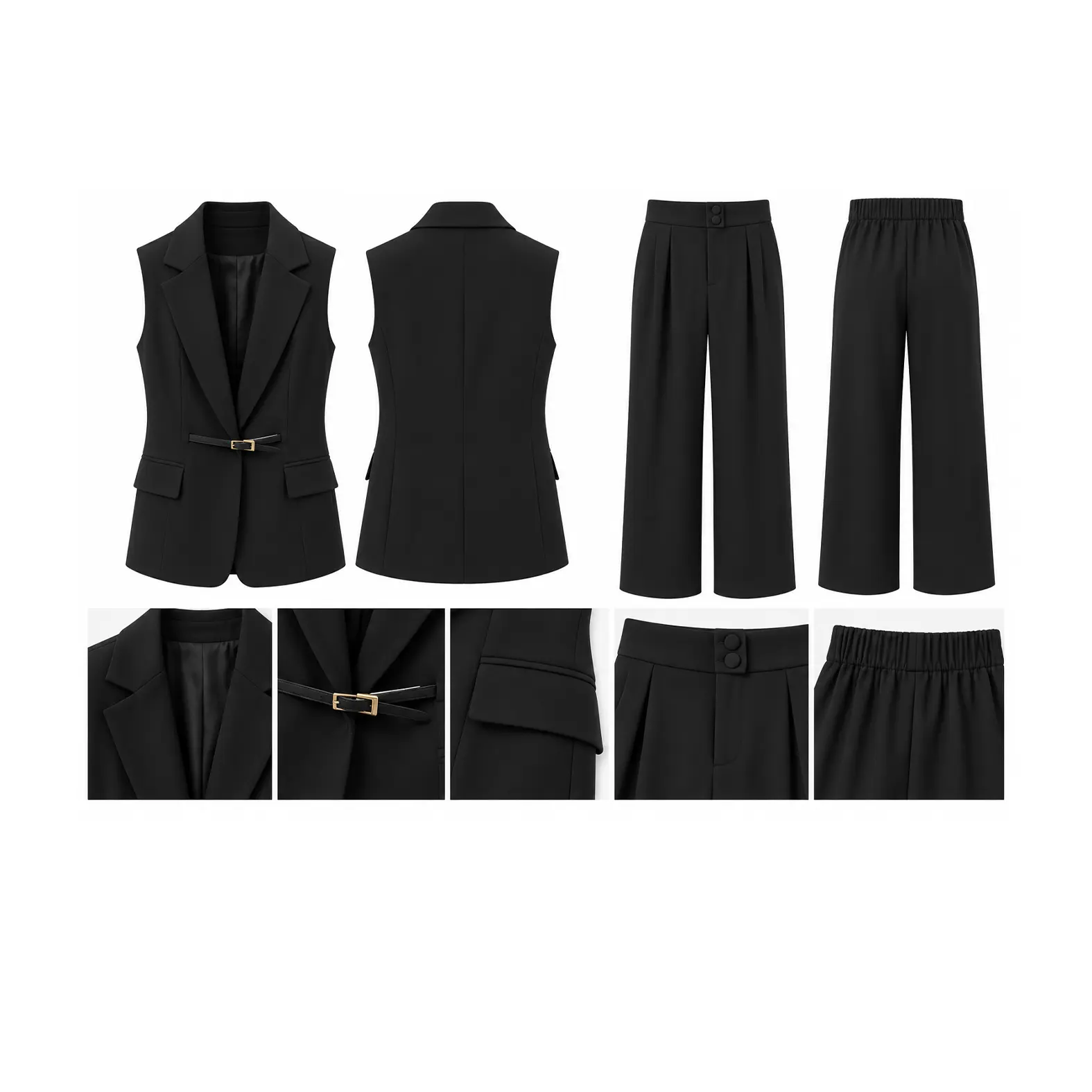 Women's Queen Moda Black Sleeveless Blazer & Pants Set - Image 2