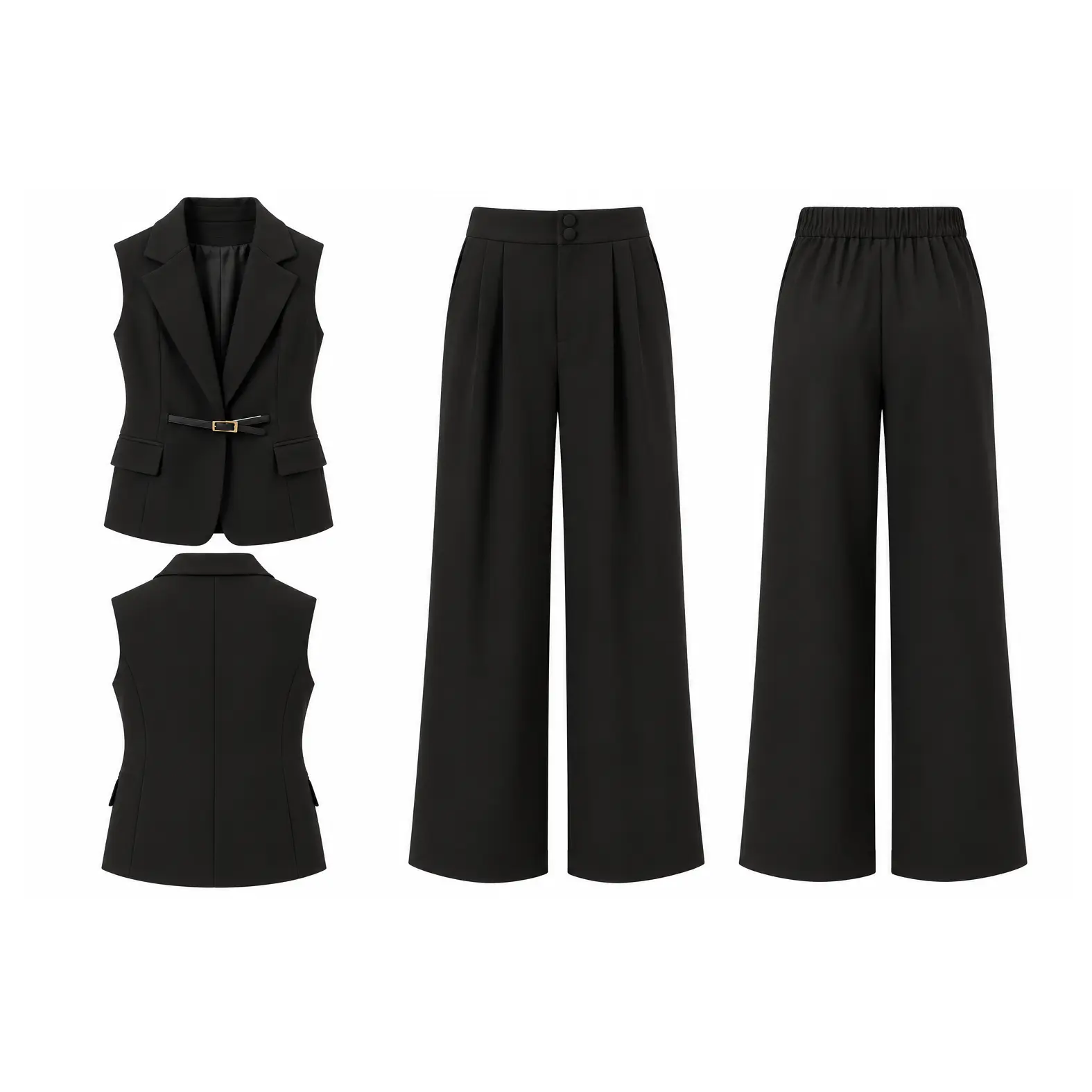 Women's Queen Moda Black Sleeveless Blazer & Pants Set