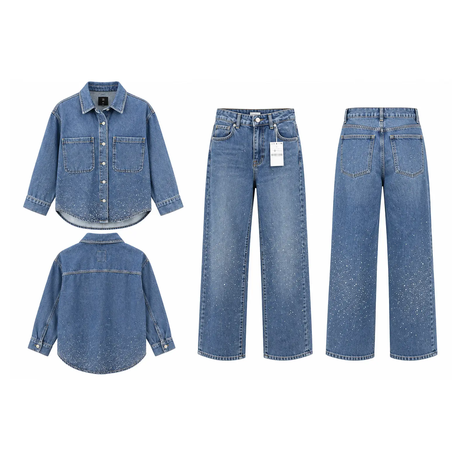 Women’s Rhinestone Denim Shirt & Wide-Leg Jeans Set - Image 5