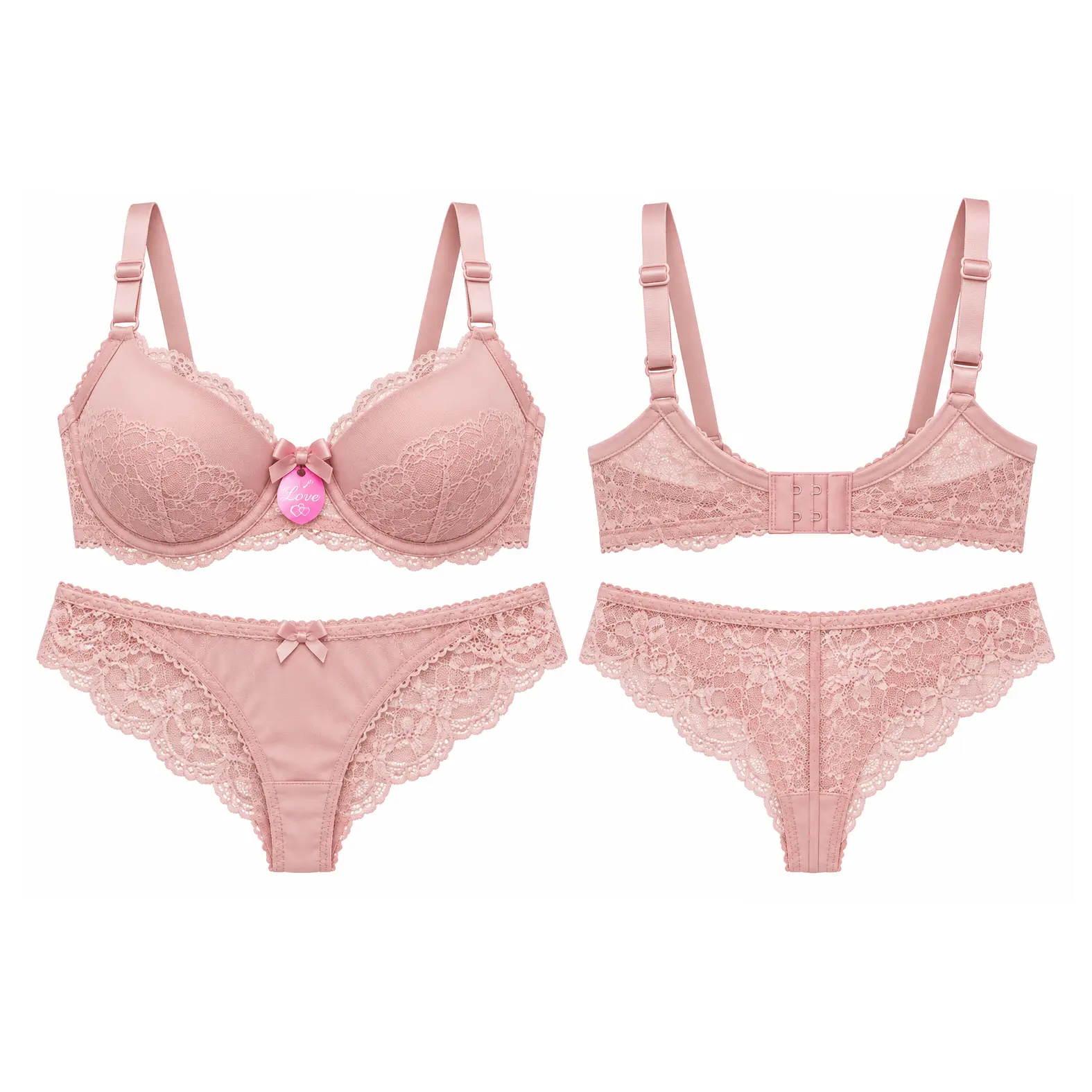 Tilsim Blush Pink Floral Lace Bra & Panty Set